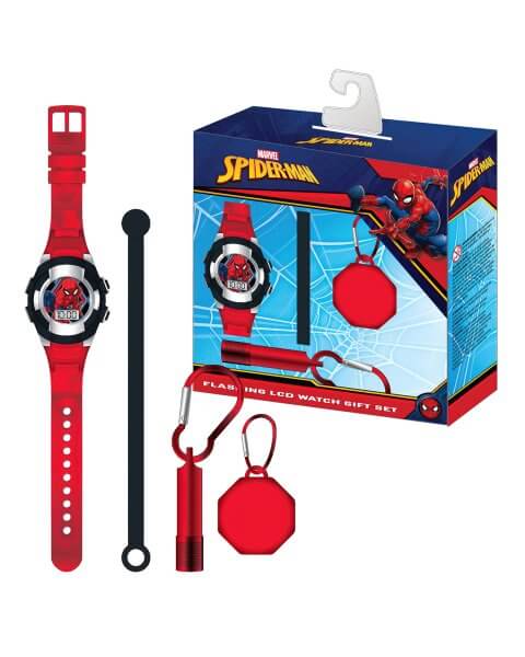 Žmogaus Voro laikrodis su prožektoriumi, pakabuku ir apyranke &bdquo;Spider-Man Watch Gift Set&rdquo; 