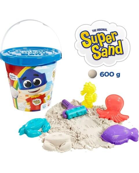 Kinetinis smėlis su priedais  mėlyname kibirėlyje &bdquo;Super Sand&rdquo; 