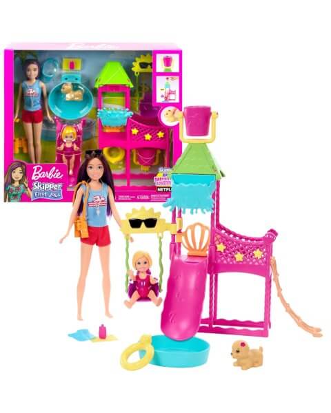 Barbė lėlė auklė su vaiku „Vandens atrakciono parkas” 