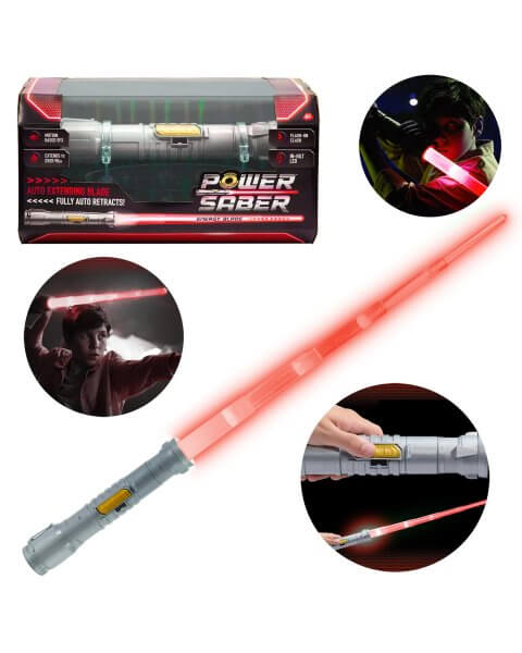Automatiškai išskleidžiamas šviesos kardas su garsais ir šviesomis „Power Saber”, raudonas, 90 cm