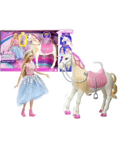 Barbė lėlė princesė su &scaron;viečiančiu žirgu &bdquo;Princess & Shimmer Horse&rdquo;, GYK64 