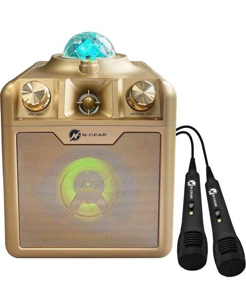 Karaoke Bluetooth kolonėlė su 2 mikrofonais ir LED &scaron;viesos-žvaigždžių efektais &bdquo;Party Box 710&rdquo;, aukso spalvos 
