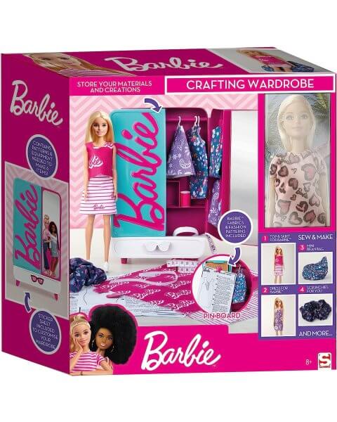 Barbė lėlė su rūbų spinta ir drabužių modeliavimo priemonėmis 