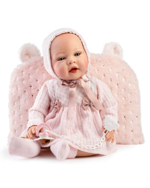 Guca Reborn lėlė kūdikis Giselle su vilnone suknele, gobtuvu ir pagalvėle, 42 cm 