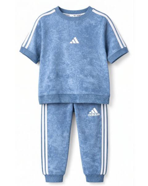 Komplektas berniukui su džinsinio efekto mar&scaron;kinėliais ir kelnėmis &bdquo;Adidas&rdquo;, &scaron;viesiai mėlynas 