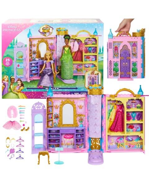 Disney Princess ne&scaron;iojama lėlių pilis - grožio kambarys su aksesuarais, HXC20 